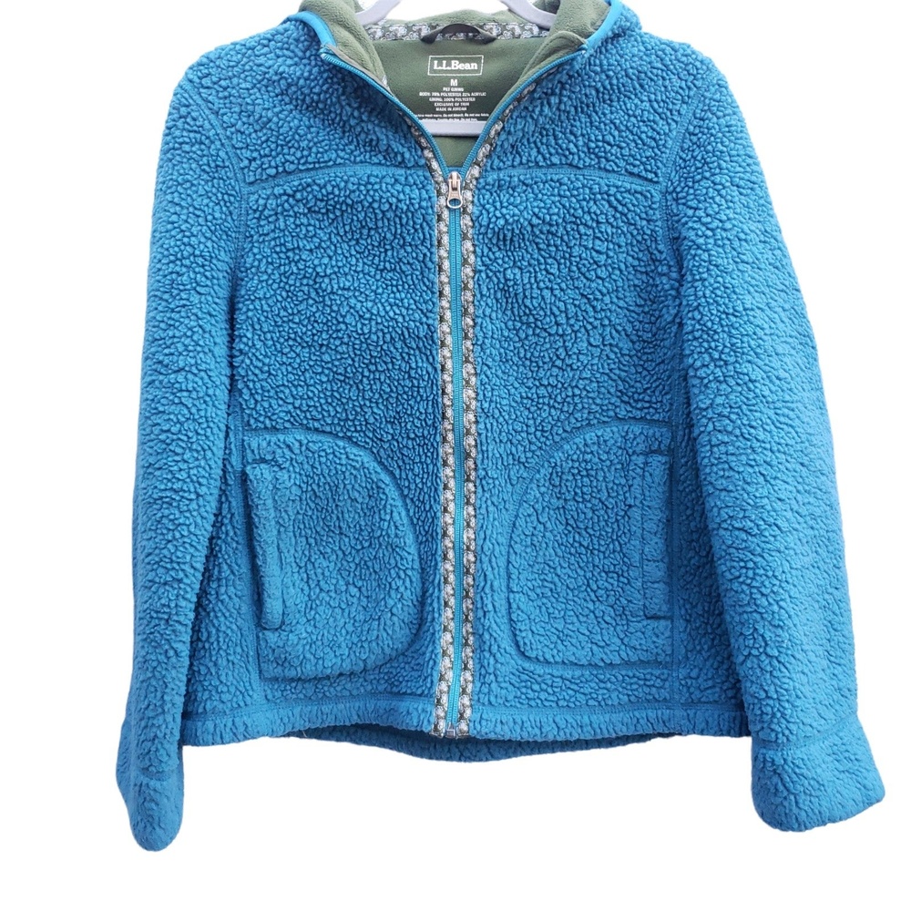 L.L. Bean women's hooded sherpa zip-up sweater jacket Size Medium teal color